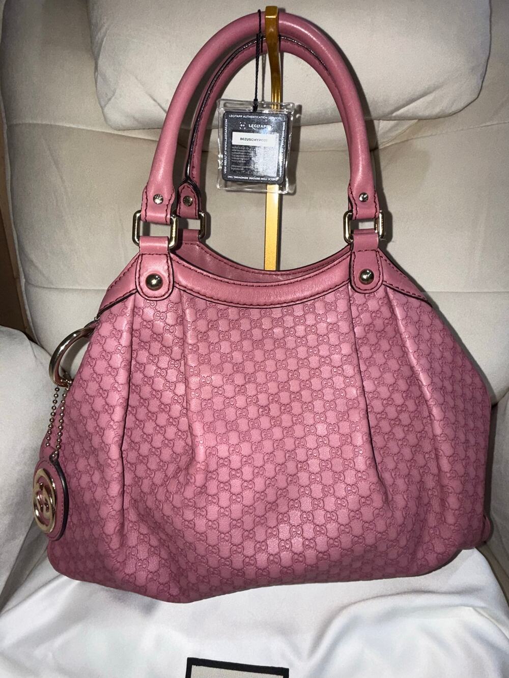 Gucci Sukie Pink Monogram Leather Tote with Dust Bag